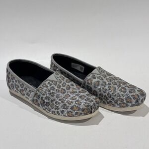 TOMS Silver Glitter Animal Print‎ Slip-on Flats Casual Shoes W5.5 Model 10014953